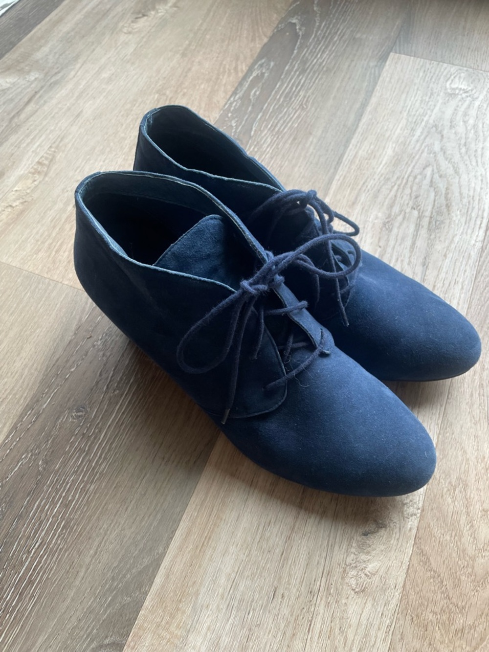 Vionic Blue Suede Lace-Up Ankle Booties